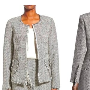 Kobi Halperin Sydney Deconstructed Herringbone Jacket with Fringe Black White XS